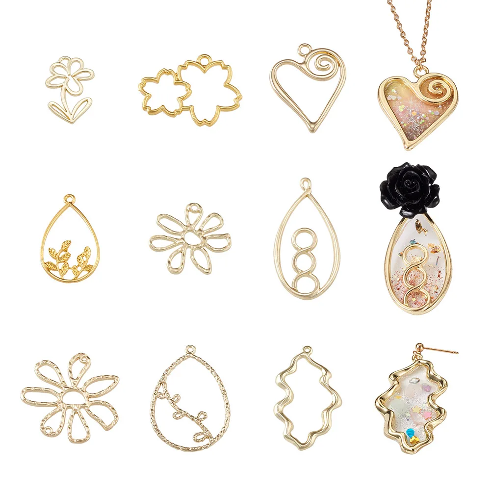 

Kissitty 36Pcs Mixed Color Heart Flower Shape Rack Plating Alloy Open Back Bezel Pendants for Necklaces Bracelets Earring DIY