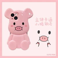 iphone case silicone soft case three dimensional doll pink piggy for iphone 13 11 12 pro max xr xs creative cartoon phone case