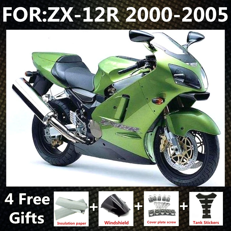 

Motorcycle Fairings Kit fit for Ninja ZX-12R 2000 2001 2002 2003 2004 2005 ZX12R zx 12r full fairing tank cover set green black