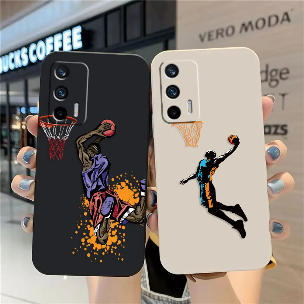 

Case For OPPO Realme 10 9 8 8I 7 7I 6 5 C21 GT NEO 2 3 5 V11 V13 Colour Simple Liquid Silicone Case Basketball Dunk