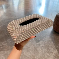 Pearl Facial Tissue Box Rhinestone Paper Drawer Napkin Dispenser Wipe Holder Car  Living Room Coffee Table Storage Case Gifts