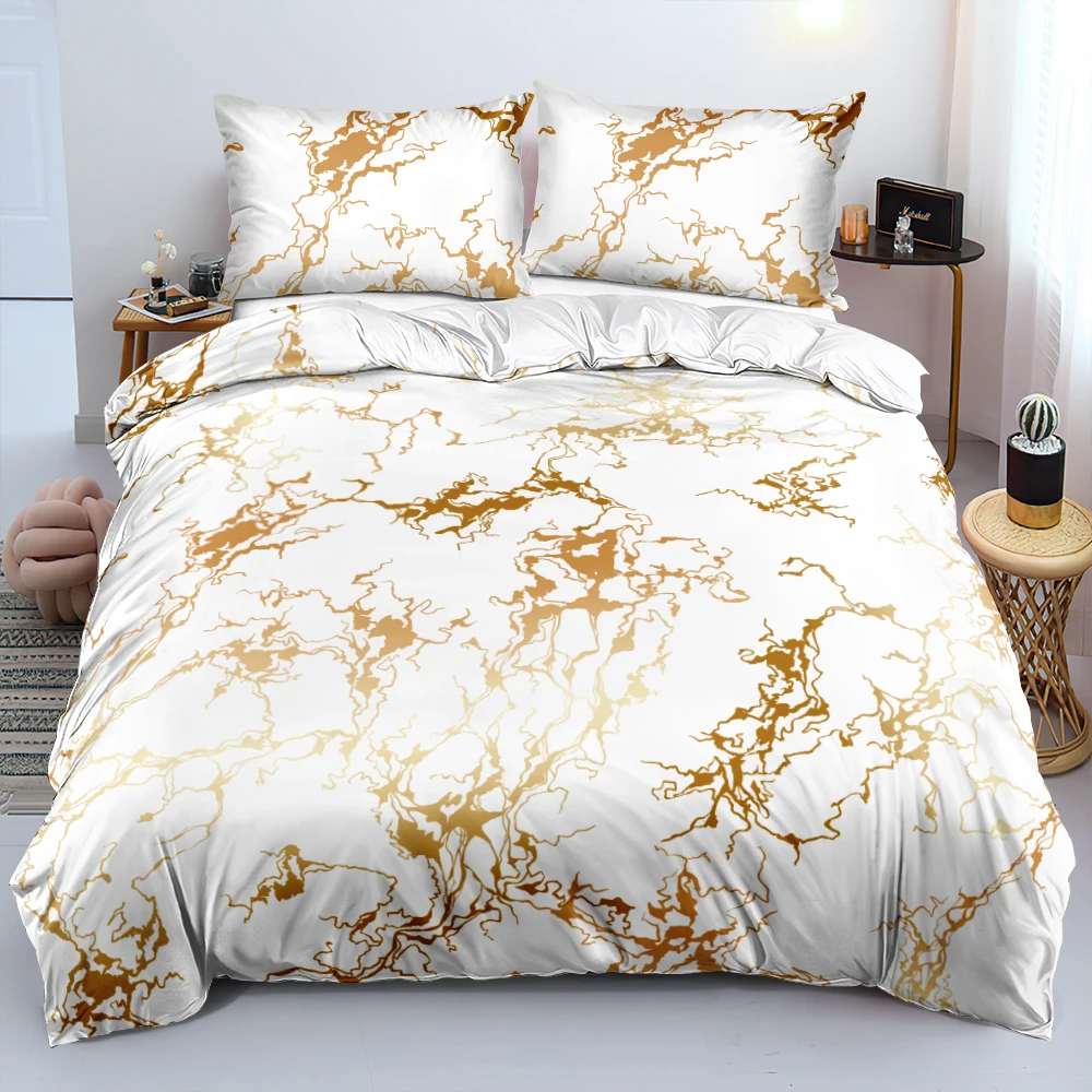 

3D Digital Marble Bedding Duvet Covers Gold Foil Bed Linen Twin Queen King Size 140x210cm Comforter Cover Set for Girls Adults