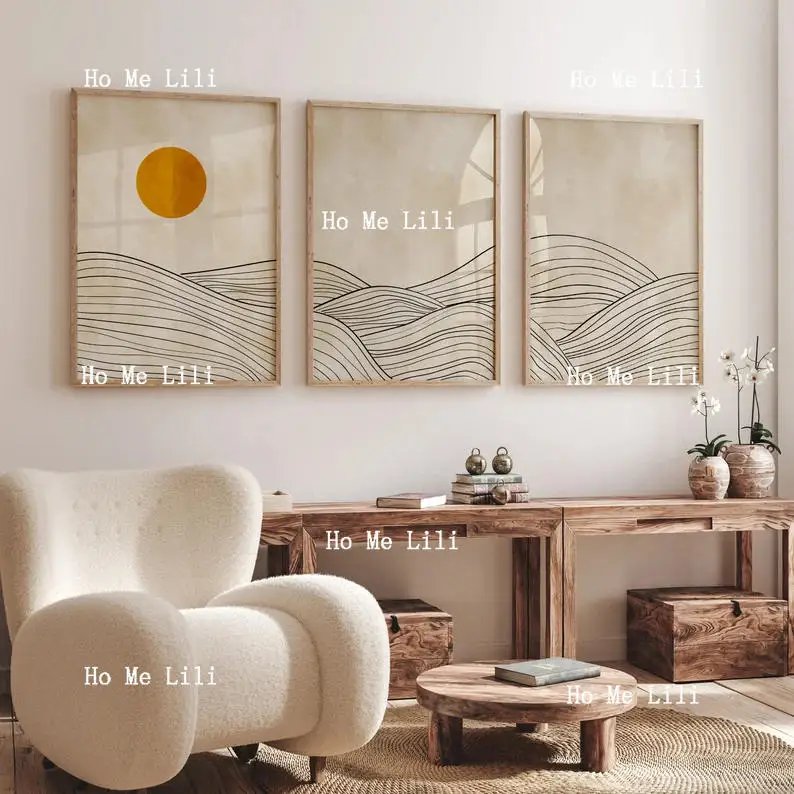 Гламурный трехсекционный холст настенное искусство горная линия