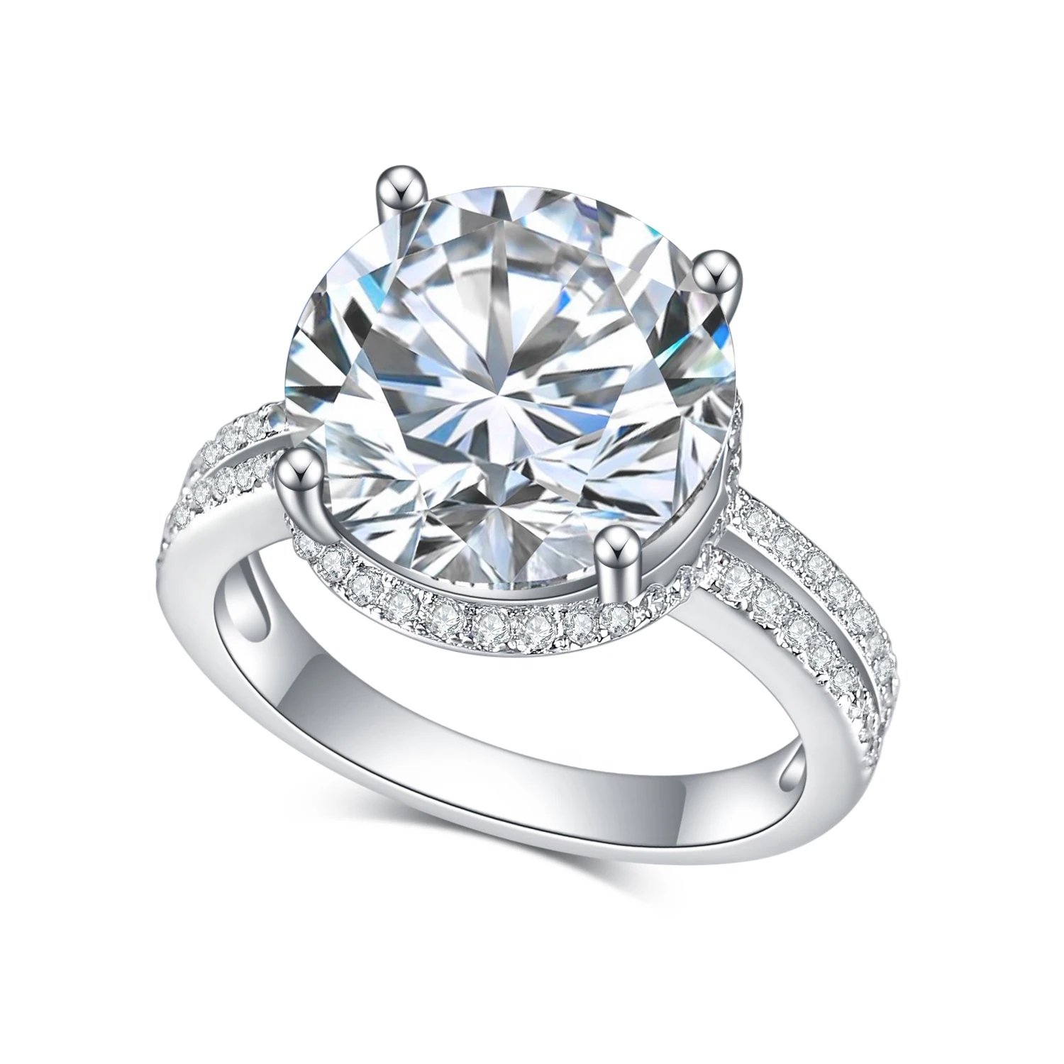 

GEM'S BALLET AU750 585 14K 10K 18K Gold 925 Silver Ring 6.0CT Round Cut Moissanite Split Shank Engagement Rings For Women