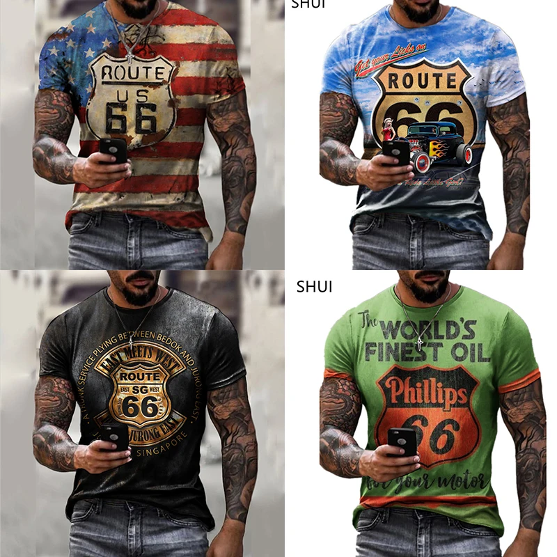 

New Clothes Men's Short Sleeve T-Shirt Oversized Fashion Camiseta Colo 2022 US Route 66 Letters Print O Neck Casual