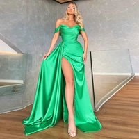 green satin prom party dress 2022 off shoulder drapping mermaid evening dresses for women sweetheart high slit long formal gowns
