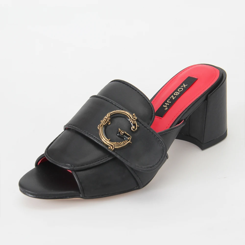 High quality black women's sandals 2023 Brand designer middle heel sandals slip on casual comfortable  shoes for fashion  ladies