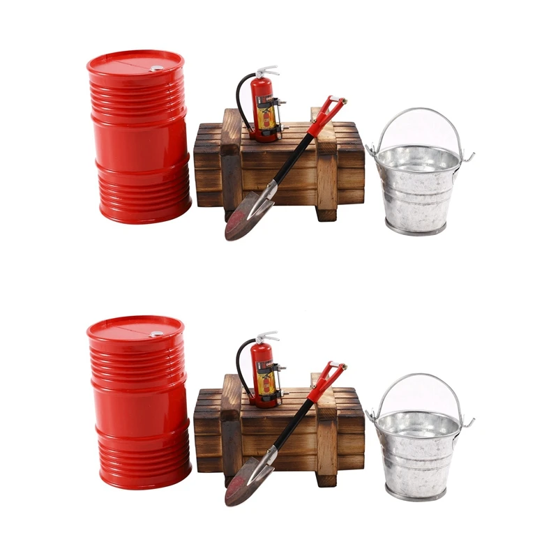 

10PCS RC Crawler Car Simulation Fire Extinguisher Oil Drum Shovel Parts Model For Axial 1/10 SCX10 TRX4 RC Car Parts