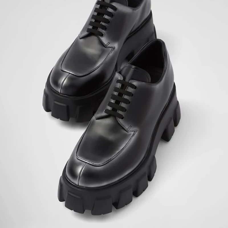 Luxury Brand Designer Women Derby Shoes Round Toe Sewing Lace-Up Flats Spring Autumn Thick Sole Platform Shoes Woman