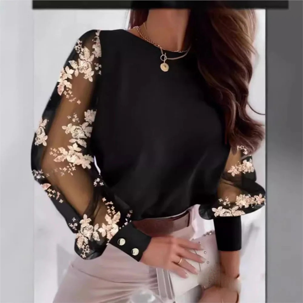 Модная женская блузка на весну и осень повседневный простой красный кружевной