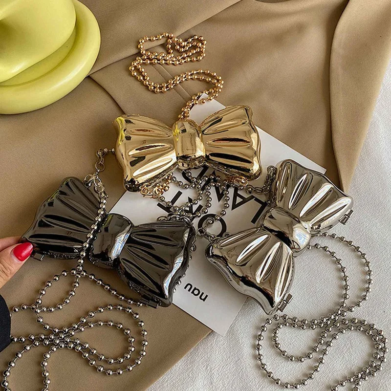 

Metal Mini Bow Crossbody Bags For Women Fashion Shoulder Bag Women Bags Clutch Bag Lipstick Purses Coin Bags