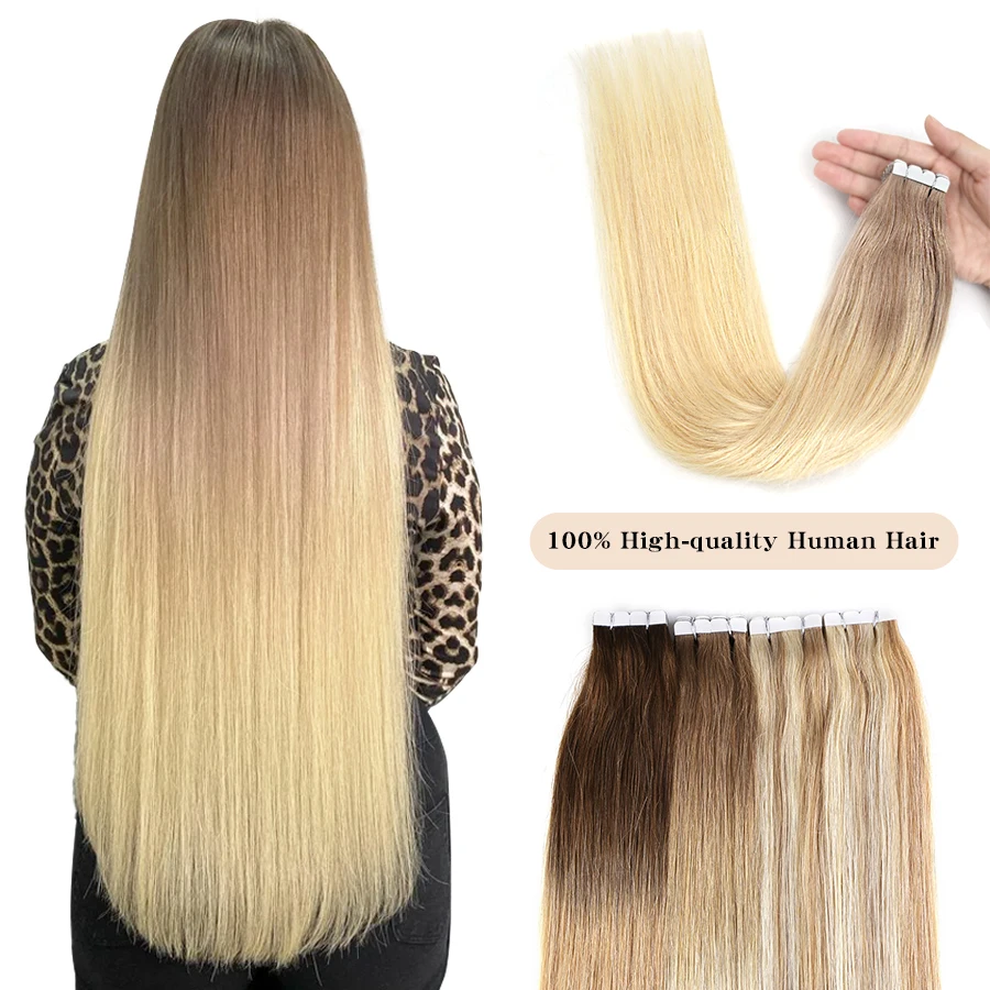 

Neitsi Real Tape Ins Adhesive Human Hair Extensions Natural Straight 12"-24" Blonde Machine Remy Seamless Skin Weft