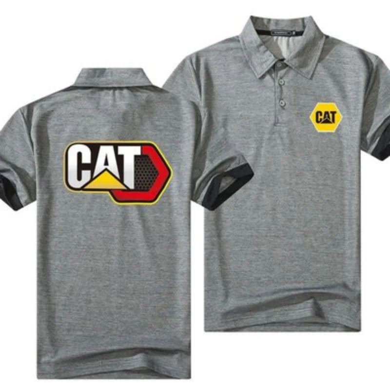

Рубашка-поло мужская с отложным воротником, хлопок, короткий рукав, Повседневная дышащая, с логотипом кошки, 5 цветов, лето