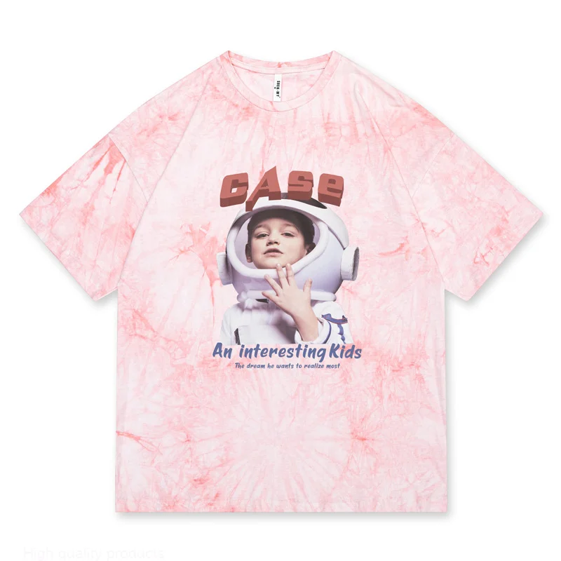 

Мужская хлопковая футболка в стиле Харадзюку, уличная футболка в стиле ретро с принтом тай-дай и коротким рукавом, розового и синего цвета, 2023