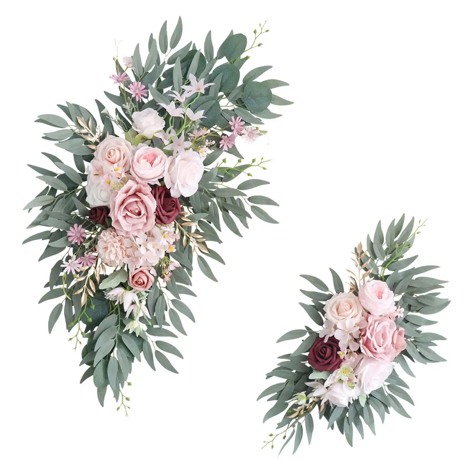 

2x Artificial Rose Flower Swag Farmhouse Floral Swags Eucalyptus Leaves Wedding Arch Flowers for Drapes Holiday Table Backdrop