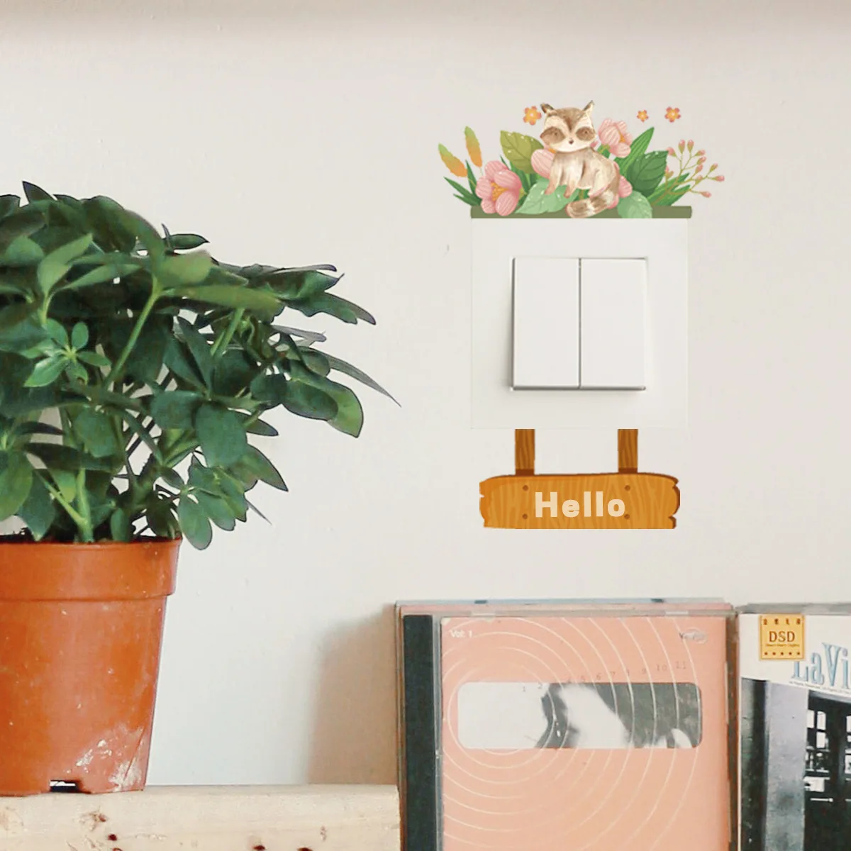 

Green plant animal cartoon wall sticker switch sticker living room children's room decorative wall sticker self-adhesive wall st