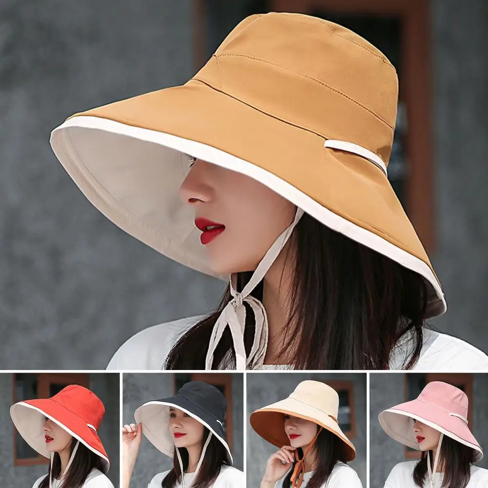 

Шляпа Женская Солнцезащитная с широкими полями, однотонная регулируемая, с УФ-защитой, для отдыха на открытом воздухе, летняя