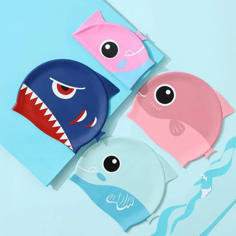 

Swimming Cap Cute Swim Hat Cartoon Fish Shark Silicone Waterproof Summer Pool Ear Protector for Girl Boy Baby Kids Children