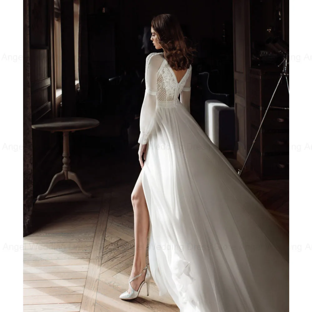 Фото ANGEL Customized Wedding Dresses For Women Romantic Appliques Vestido De Novia Elegant Chiffon A-Line Bridal Gowns Beach №2