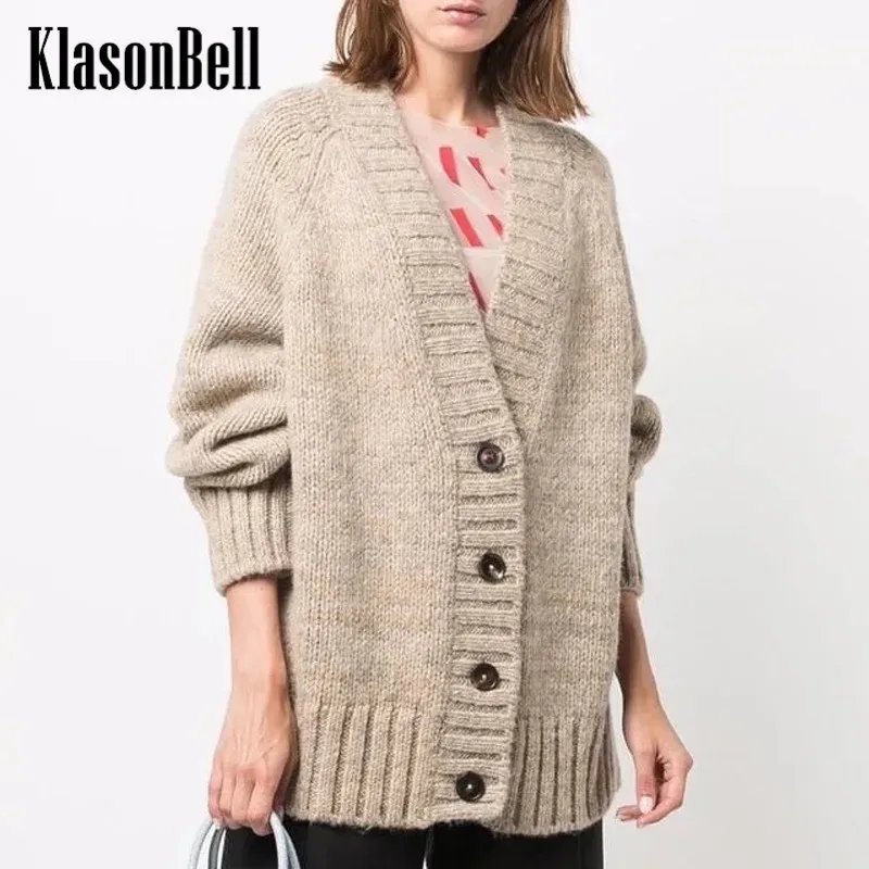 

10.14 KlasonBell Street Fashion Loose Mid-Length V-Neck Single Breasted Knitted Cardigan Coat Women