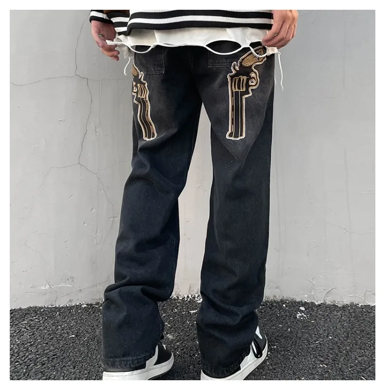 Pistol Jeans Baggy Men Men's Hip Hop Embroidery Graphic Pants Trendyol Fashion Man Y2k Streetwear Denim Trousers Harajuku Hose