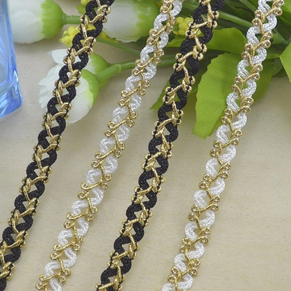 

1M High Quality Gold Lace Fabric Applique 1cm Lace Ribbon Trim Curtain Guipure Fabric Black Laces Sewing Trimmings dentelle H-04