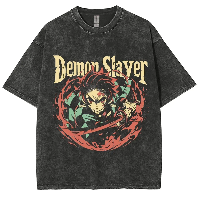 Футболка оверсайз с аниме рассекающий демонов уличная одежда в стиле хип-хоп