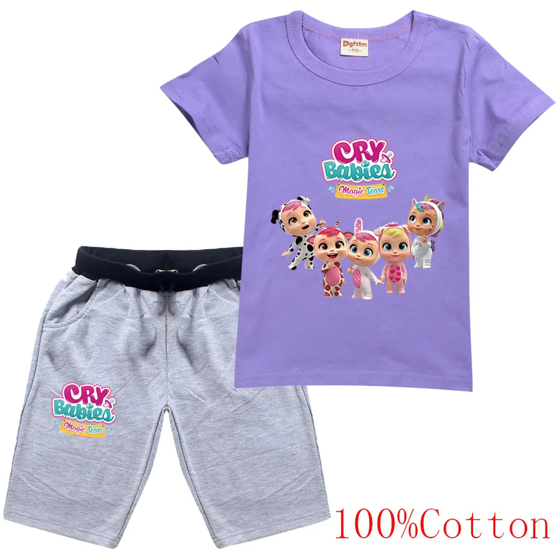 

2022 Disney Cry Babies Cartoon Print Kids Anime Summer Fun T-Shirt Clothes Girls Tops Baby Boys Clothes + Shorts Set