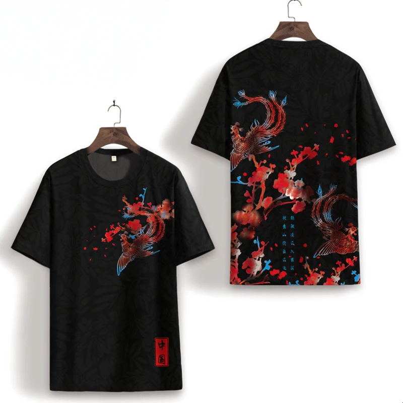 

Chinese Style Casual Printed Short-Sleeved Round Neck T - Shirt Men's Tide Brand Trend All-Match Ice Silk Summer Phoenix Pattern