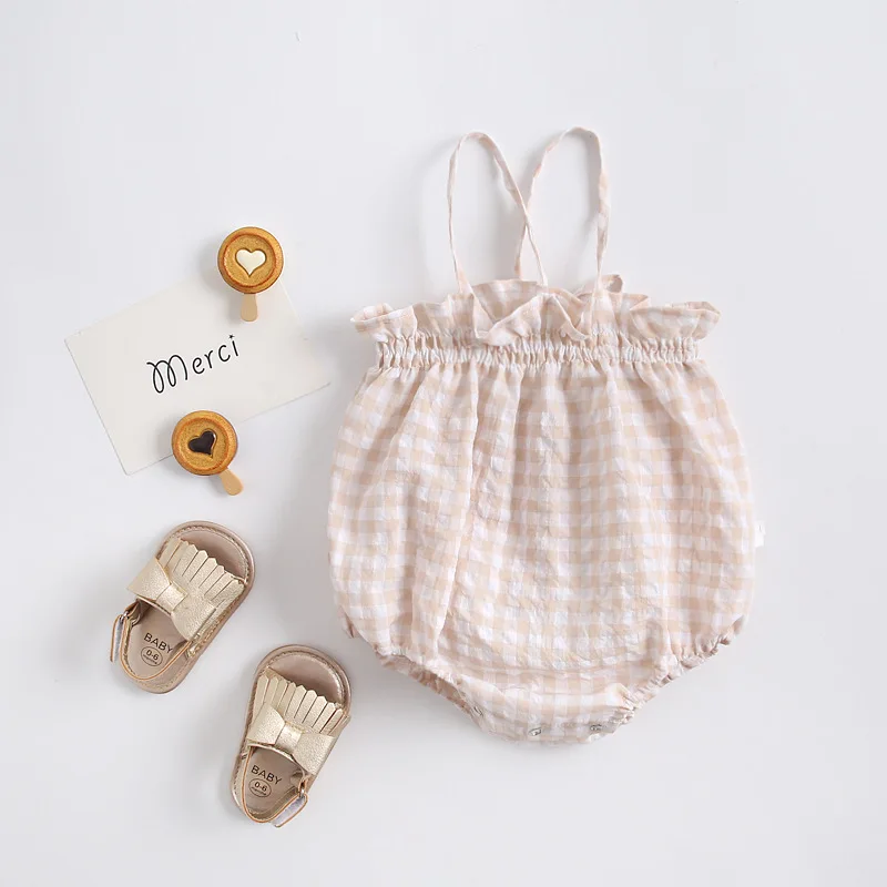 

Plaid Baby Girls Straps Romper