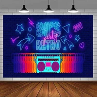 Photography Backdrop Back To 80s 90s Disco Hip Hop Music Neon Night Cassette Tape Brick Wall Background Birthday Party Decor