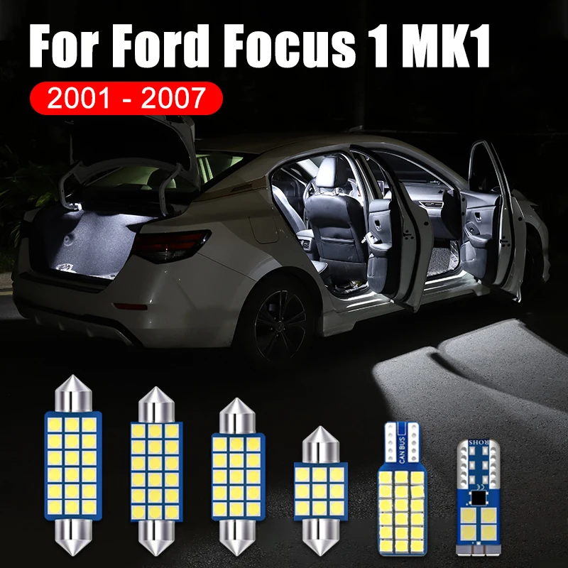 

For Ford Focus 1 MK1 2001 2002 2003 2004 2005 2006 2007 12PCS 12V Car LED Dome Reading Lights License Plate Lamps Courtesy Bulbs