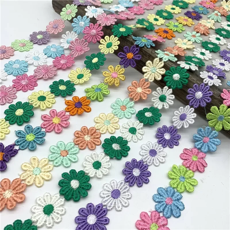 

1yard 25mm Colorful Daisy Flower Lace Trim For Knitting Wedding Embroidered Ribbon DIY Handmade Patchwork Sewing Supplies Crafts