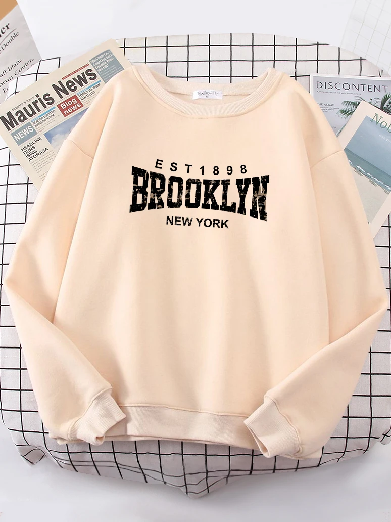 

Худи Brooklyn Est 1898, Нью-Йорк, удобная брендовая одежда, теплая Модная женская толстовка, размера плюс пуловер, худи для девушек
