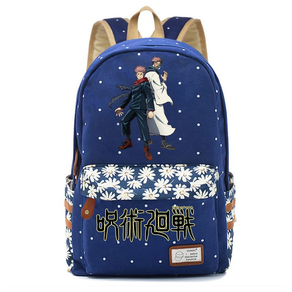 

Anime Jujutsu Kaisen Zip Backpack Student Schoolbag Teenger Canvas Dark Blue Packsack Casual Knapsack Unisex Travel Laptop Bag
