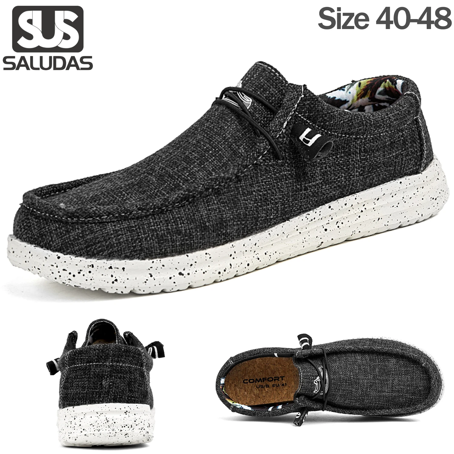 

SALUDAS Men Shoes Slip On Loafers Arch Support Boat Shoes for Extra Cushioning and Pain Relief Canvas Leisure Flat Walking Shoes