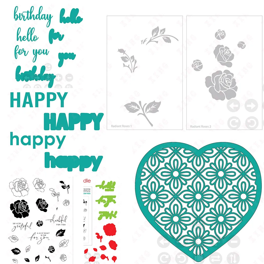 

Flowers Silicone Stamps Layering Stencils Set Deco Embossing Molds New Diy Love Happy Birthday Hello for You Metal Cutting Dies