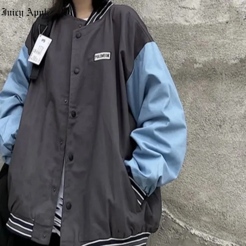 

Juicy Apple Bomber Female Retro Loose Tooling Double Contrast Jacket Baseball Jackets Men's And Women's Fashion Plus Size Coat