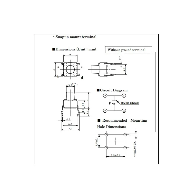 Импортированный из Японии тактильный переключатель 6*6*4 3 Прямая Вставка 4 фута