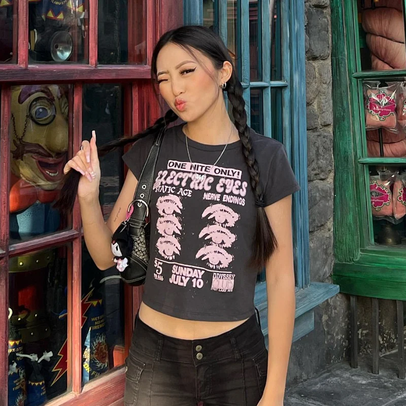 

Женский короткий топ в эстетическом стиле, летний облегающий топ в стиле эмо, сексуальный укороченный топ, Y2K, 2000