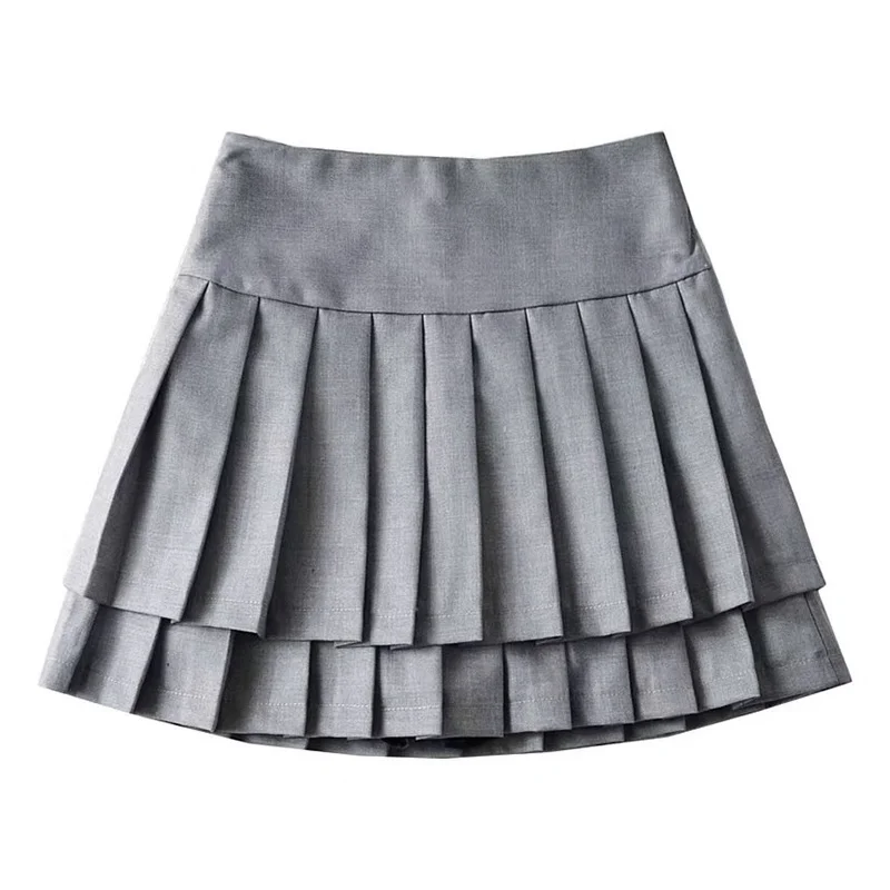 Женская двухслойная плиссированная мини-юбка-трапеция с высокой талией