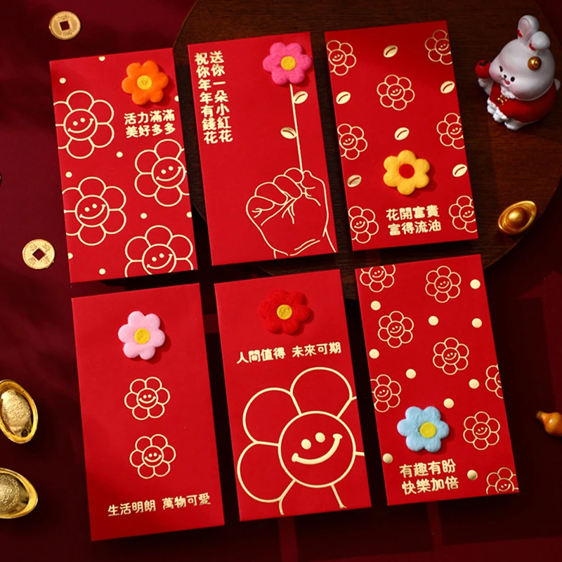 

6Pcs/Bag 2023 Year of the Rabbit Plush Red Packet Chinese New Year Decor Spring Festival