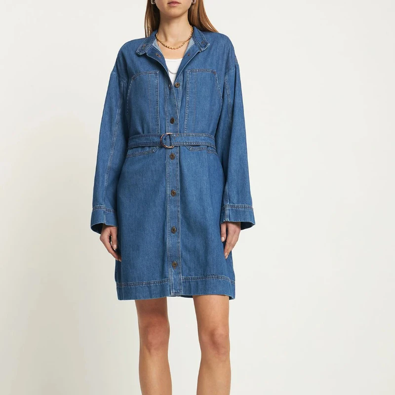 

Женское джинсовое платье в стиле ретро, повседневное Хлопковое платье с длинным рукавом, Осень-зима 2023