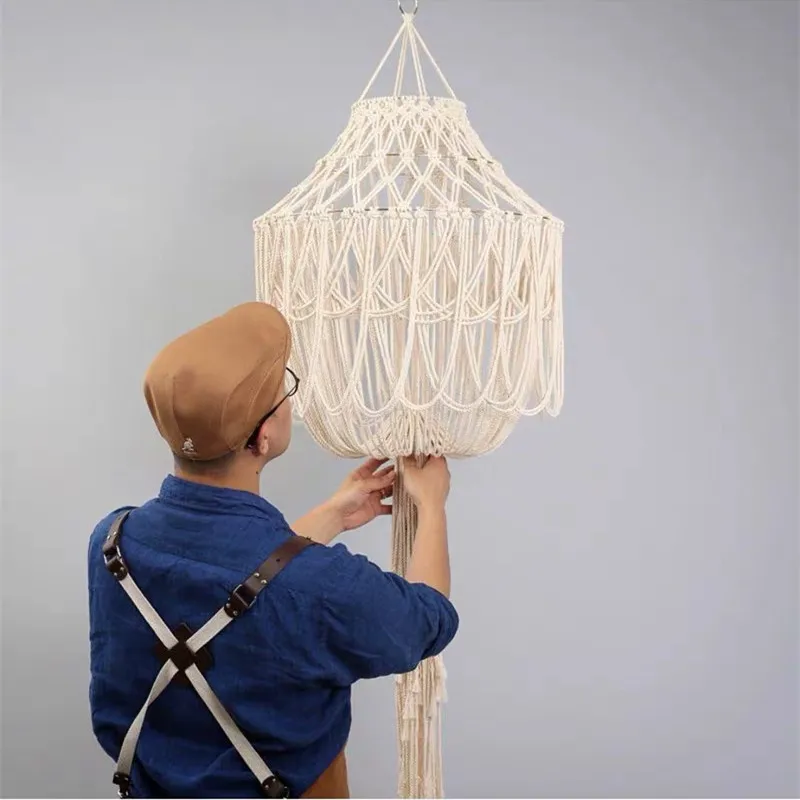

Handmade Woven boho chandelier Led Hanging Lamps Room Decoration Tapestry Lampshade Bedroom tassel light Bohemian chandelier