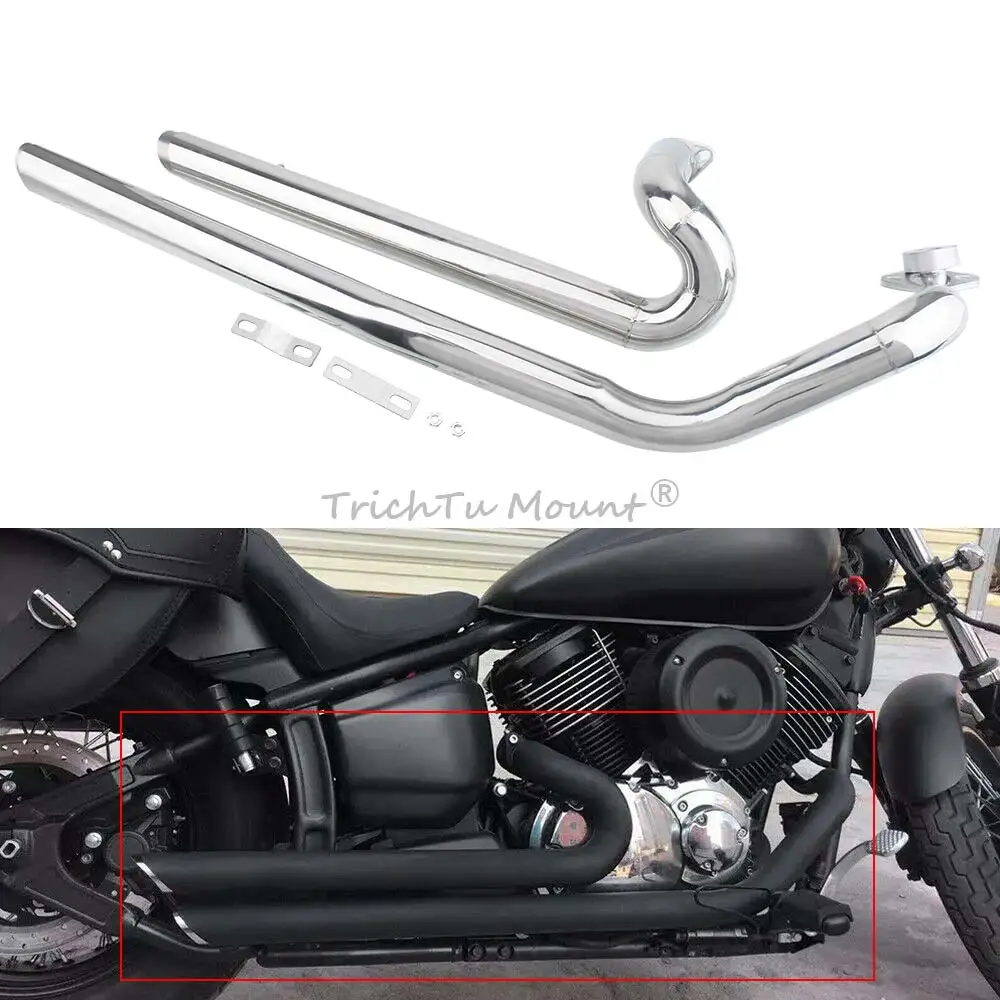 Фото Полная выхлопная система для мотоцикла, совместимая с Yamaha V Star Drag Star, алюминиевые хромированные выхлопные трубы. №1