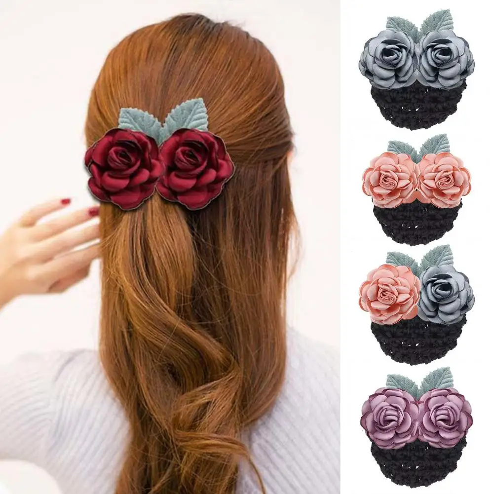 

Dropshipping!!New in Women Hair Net Floral Decor Hollow Out Elastic Hair Decor Anti-falling Faux Leaf Nurse Hair Snood Headdress
