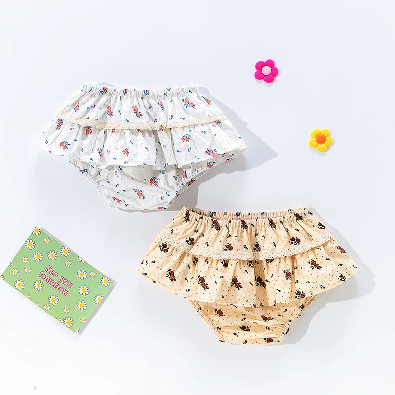 

Adorable Baby Girl Floral Shorts Bloomer Double Ruffle Lace Layer Princess Tutu Skirt Pp Shorts for Girl Clothes Kids Cake Skirt