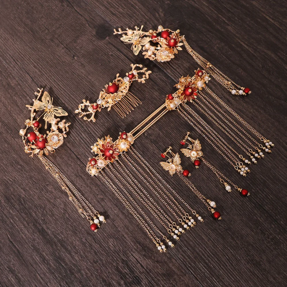 

Chinese Hanfu Hair Accessories Set Long Fringed Vintage Hairpins Flower Handmade Hair Sticks For Women Traditional Retro Jewelry