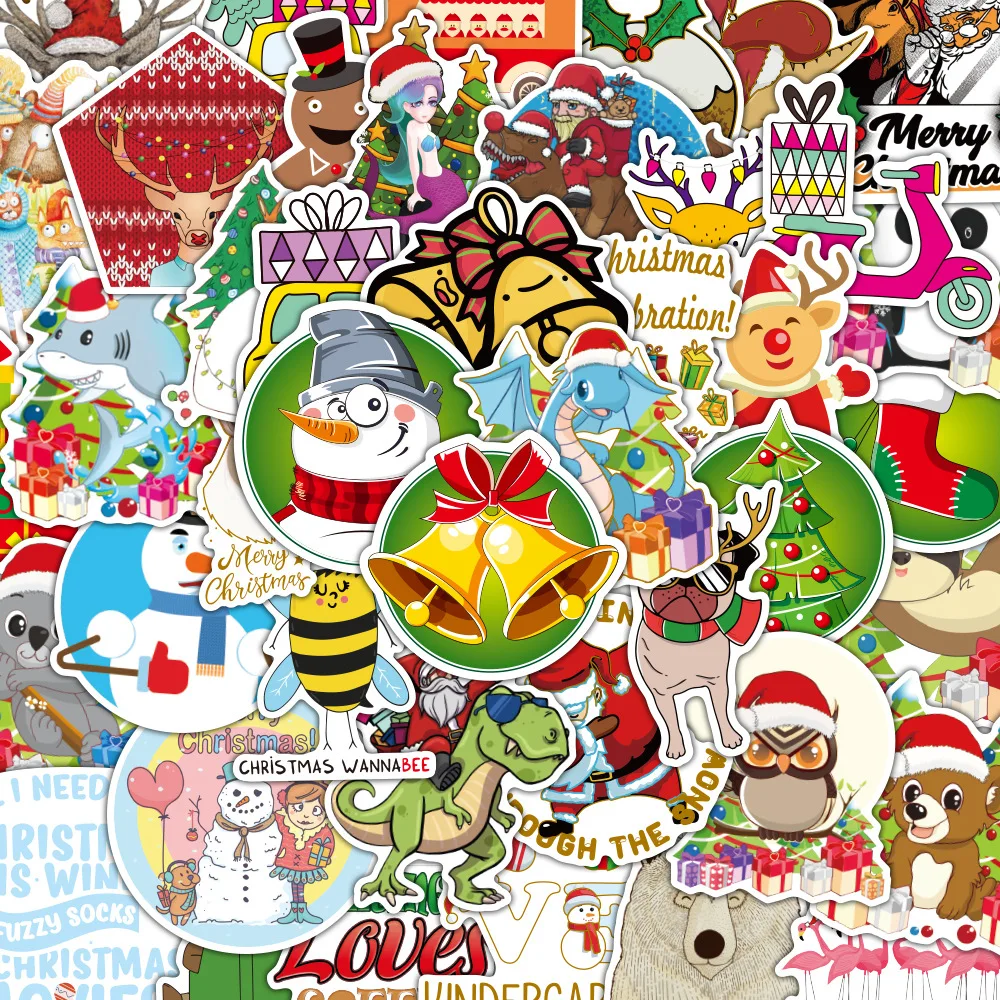 

52 Санта-Клаус, рождественские открытки, Мультяшные наклейки, милые водонепроницаемые детские игрушки, канцелярские принадлежности, декора...