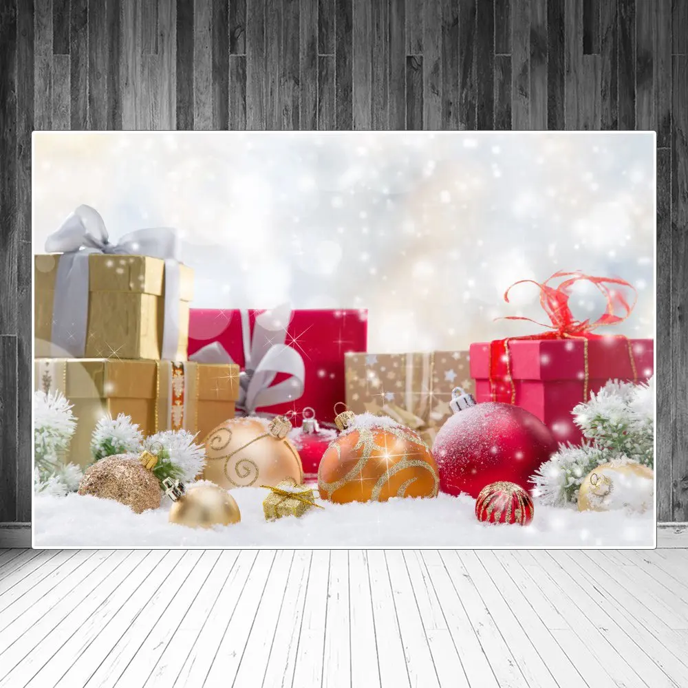 

Рождественские подарки шар снежинка боке сосновые ветки фотография фоны пользовательские Вечерние ринки украшение Студия фото стенд фоны